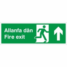 Fire Exit Arrow Up Sign in Welsh and English