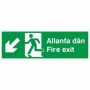 Fire Exit Arrow Down Left bilingual Welsh and English safety sign
