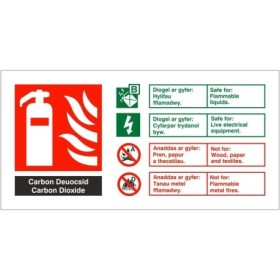 Carbon Deuocsid Carbon Dioxide Fire ID Sign with bilingual Welsh and English guidance