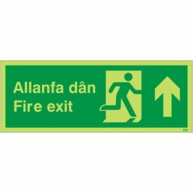 Glow In The Dark Fire Exit Arrow Up Welsh and English Sign