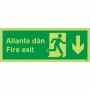 Glow In The Dark Fire Exit Arrow Down Welsh and English Sign