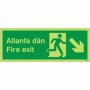 Glow In The Dark Fire Exit Arrow Down Right Welsh and English Sign