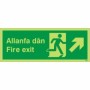 Glow In The Dark Fire Exit Arrow Up Right Welsh and English Sign