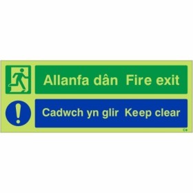 Glow In The Dark Fire Exit Keep Clear English and Welsh Sign