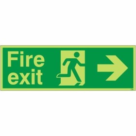 Glow in the Dark Fire Exit Right Sign with running man and right arrow