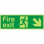 Glow In The Dark Fire Exit Down Right Sign