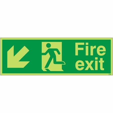 Glow In The Dark Fire Exit Down Left Sign