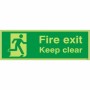 Glow in the dark fire exit keep clear safety sign with running man symbol