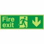 Extra large glow in the dark fire exit down sign with downward arrow