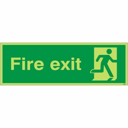 Extra large glow in the dark fire exit running man right sign