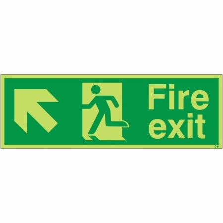 Glow In The Dark Fire Exit Arrow Up Left Sign
