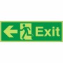 Glow in the dark exit sign with left arrow and running man symbol
