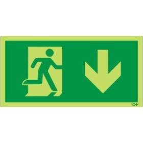 Glow In The Dark Fire Exit Symbol Only With Arrow Down Sign