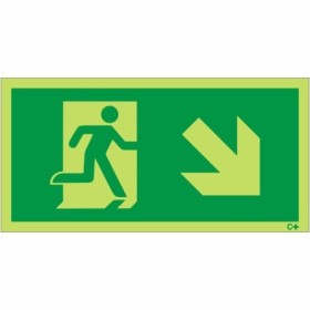 Glow In The Dark Fire Exit Symbol Only With Arrow Down Right Sign