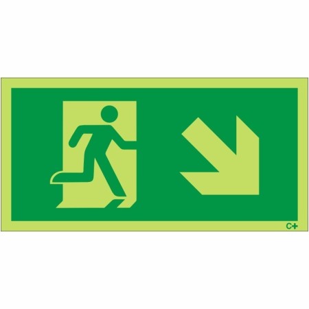Glow In The Dark Fire Exit Symbol Only With Arrow Down Right Sign