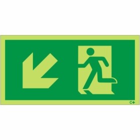 Glow In The Dark Fire Exit Symbol Only With Arrow Down Left Sign