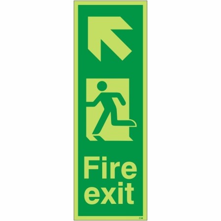 Glow In The Dark Fire Exit Arrow Up Left Sign