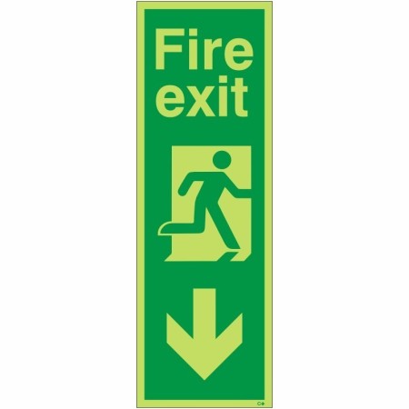 Glow In The Dark Fire Exit Arrow Down Sign