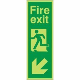 Glow In The Dark Fire Exit Arrow Down Left Sign