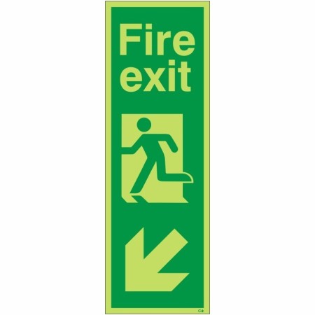 Glow In The Dark Fire Exit Arrow Down Left Sign