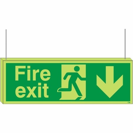 Glow In The Dark Double Sided Fire Exit Down Sign