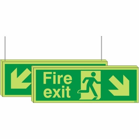 Glow In The Dark Double Sided Fire Exit Down Left / Down Right Sign