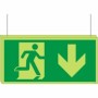 Double sided glow in the dark fire exit arrow down hanging sign