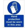 Hand Protection Must Be Worn In This Area Sign with mandatory protective gloves symbol