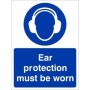 Ear Protection Must Be Worn Sign with mandatory hearing protection symbol