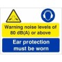 Ear Protection Must Be Worn Multi Purpose Sign warning of noise levels of 80 dB(A) or above