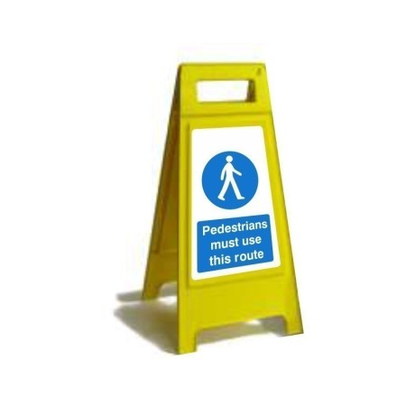 Pedestrians must use this route free standing mandatory safety sign