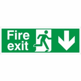 Fire Exit Arrow Down Sign with downward-pointing arrow and running person symbol