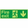  Photoluminescent fire exit sign showing down arrow escape direction