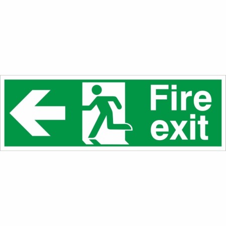 Fire Exit Arrow Left Sign with left-pointing arrow and running person symbol