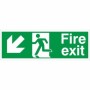 Fire Exit Arrow Down Left Sign with lower-left arrow and running person symbol