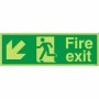 Glow in the Dark Fire exit arrow down left emergency escape route sign