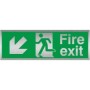 Brushed aluminum Fire exit arrow down left emergency escape route sign