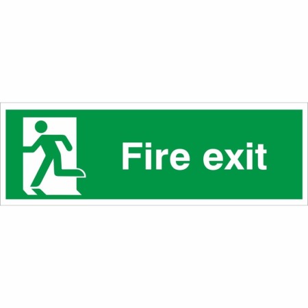 Fire Exit Running Man Left Sign with green and white running man safety symbol