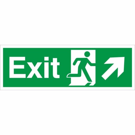 Exit Arrow Up Right Sign with upper-right arrow and running person symbol