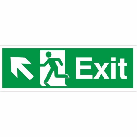 Exit Arrow Up Left Sign with upper-left arrow and running person symbol