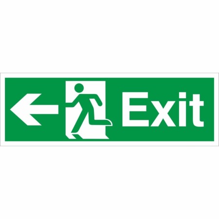 Exit Arrow Left Sign with left-pointing arrow and running person symbol