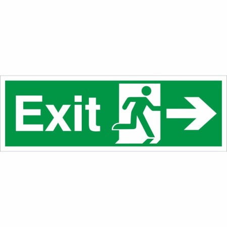 Exit Arrow Right Sign with right-pointing arrow and running person symbol