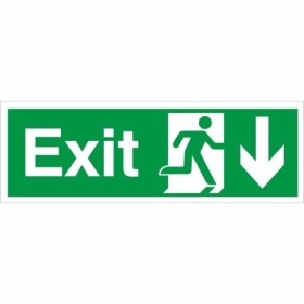 Exit Arrow Down Sign with downward-pointing arrow and running person symbol