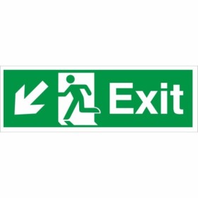 Exit Arrow Down Left Sign with lower-left arrow and running person symbol