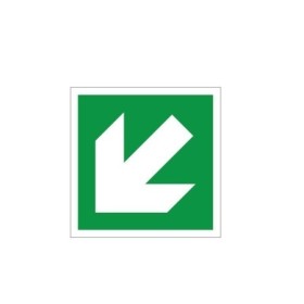 Fire Exit Arrow Down Left Sign with white directional arrow on green background
