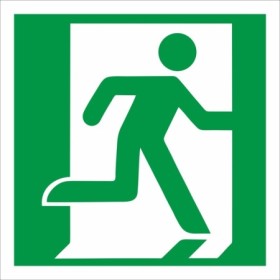 Fire Exit Man Running Right Sign with green and white running man symbol