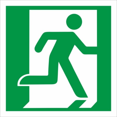 Fire Exit Man Running Right Sign with green and white running man symbol