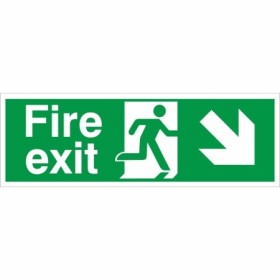 Fire Exit Down Right Sign with lower-right arrow and running person symbol