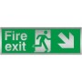 Brushed aluminum Fire Exit Down Right emergency escape route safety sign