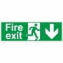 Extra large fire exit arrow down sign with running man symbol